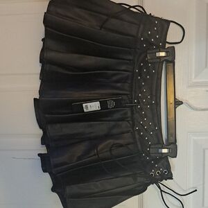 Fashion Nova Black Leather Skater Skirt